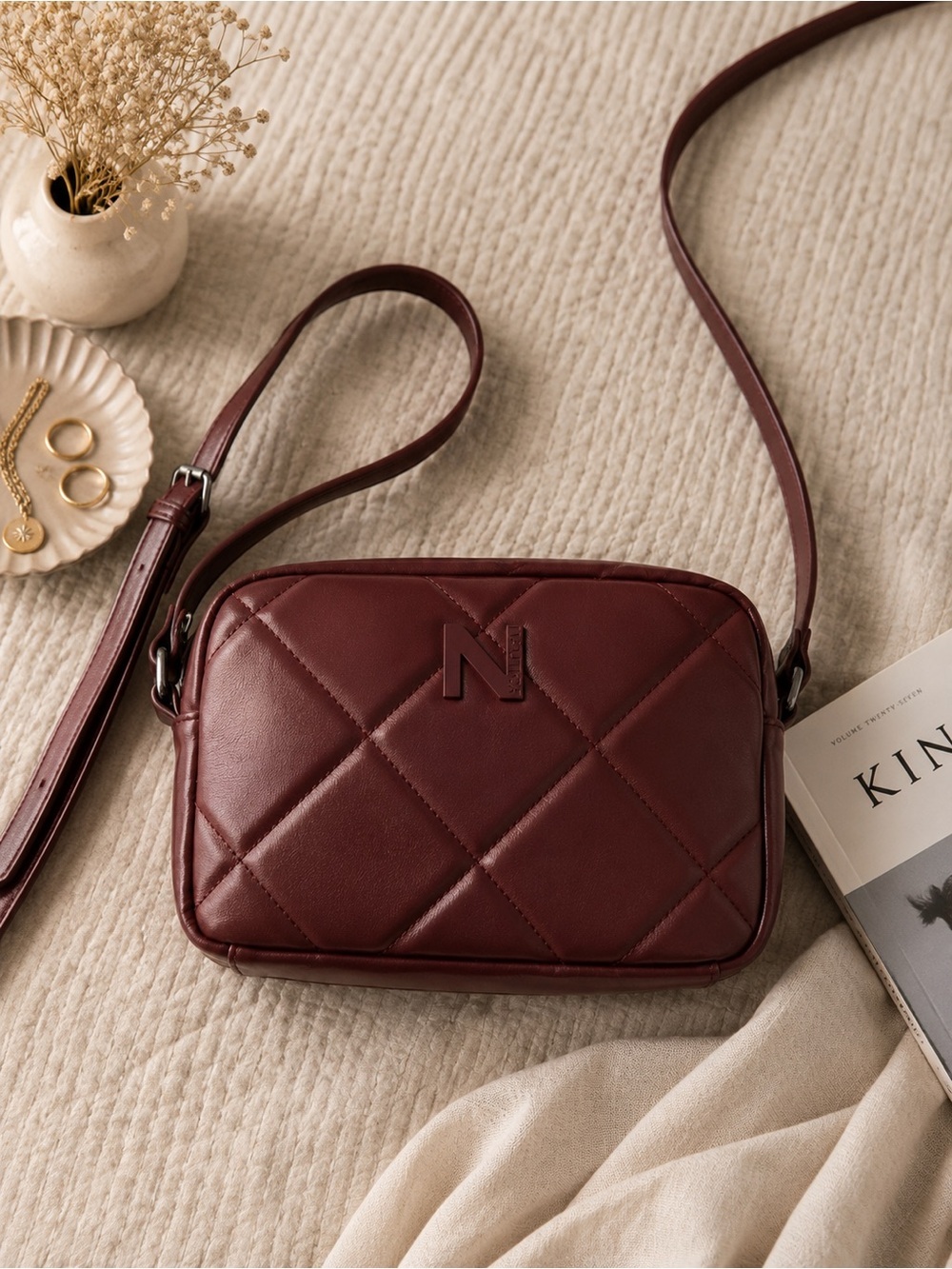 Nautica Maroon Quilted Crossbody Bag
